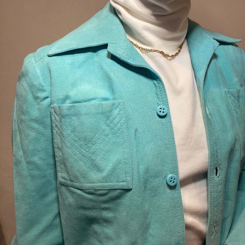 Vintage 70s Teal/Aqua Suede Jacket